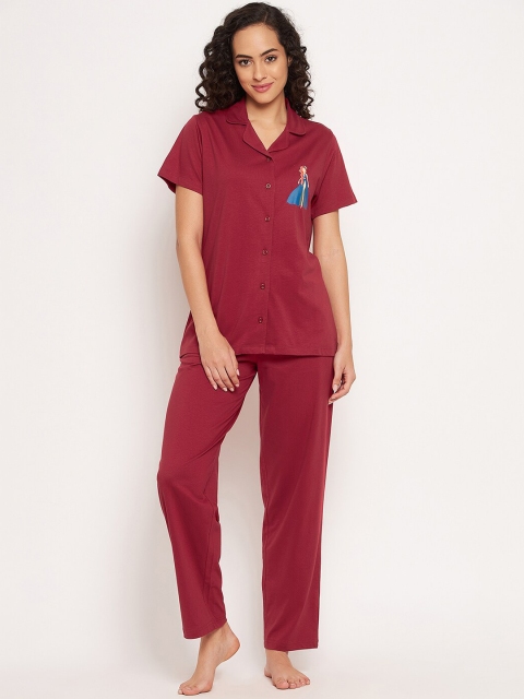 

Clovia Women Maroon & Blue Printed Night suit
