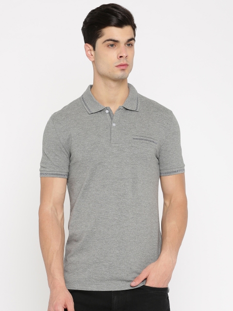 

Celio Men Grey Melange Solid Polo Collar T-shirt