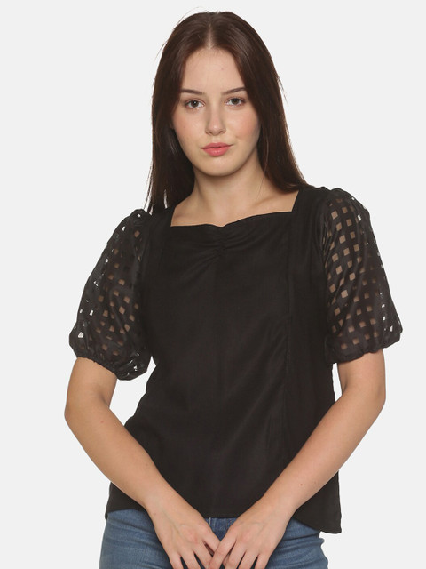 

GLORY & I Women Black Short Sleeves Top