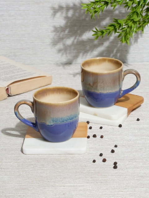 

EK BY EKTA KAPOOR Set of 2 Glazed Textured Ceramic Cup, Blue