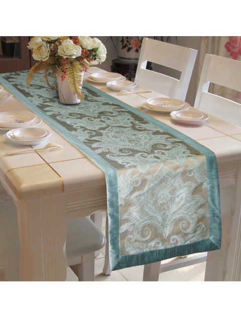 

Lushomes Silver-Toned & Blue Patterned Jacquard Table Runners