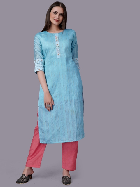 

Fashion FRICKS Women Blue Pure Cotton Kurta with Trousers