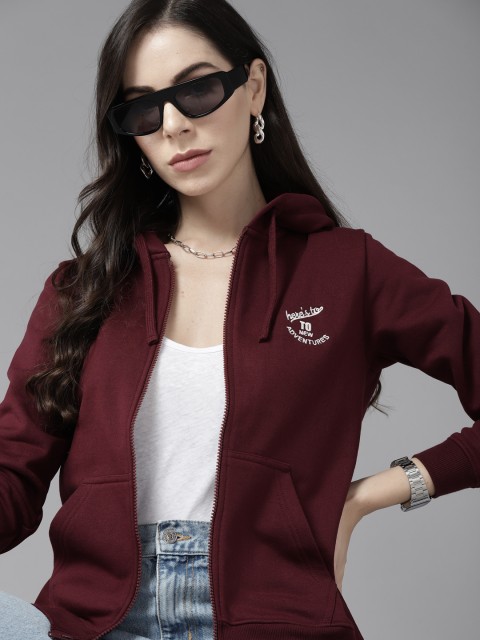 

Roadster Women Maroon Hooded Sweatshirt