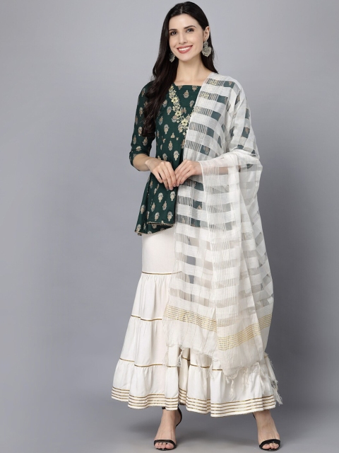 

DAAMINA Women Blue Ethnic Motifs Printed Panelled Kurta with Sharara & With Dupatta