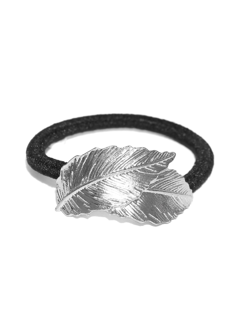 

ToniQ Silver-Toned & Black Leaf-Shaped Hairband
