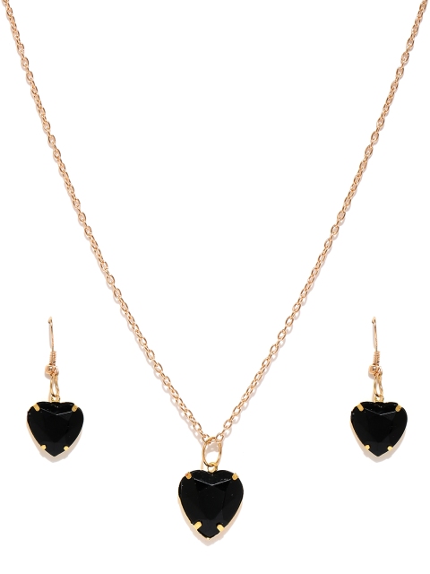 

ToniQ Black & Gold-Toned Heart-Shaped Stone-Studded Jewellery Set