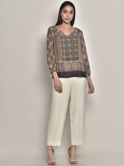 

250 DESIGNS Women Multicoloured Print Georgette Top, Multi