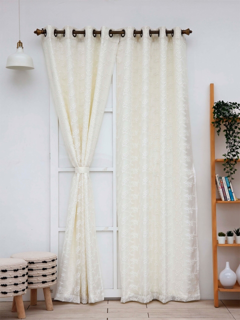 

Ariana Single White Floral Design Long Door Curtain