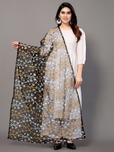 

Satrani Black & Brown Embroidered Dupatta