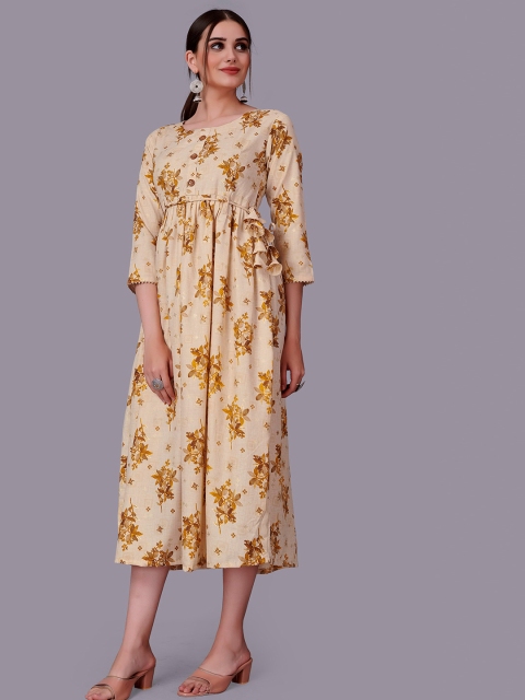 

Fashion FRICKS Women Cream-Coloured Floral Midi Dress