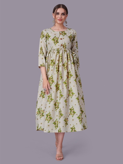 

Fashion FRICKS Women Green & Cream-Coloured Floral Midi Dress