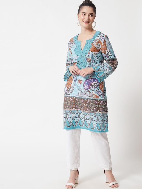 

MAXENCE Women Turquoise Blue Ethnic Motifs Printed Kurta