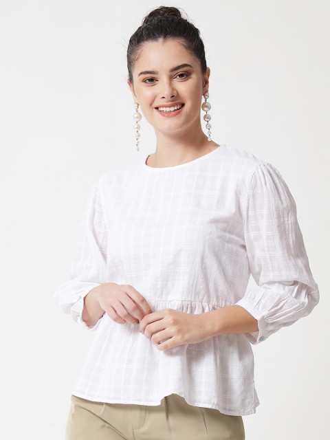 

MAXENCE White Checked Pure Cotton Kurti