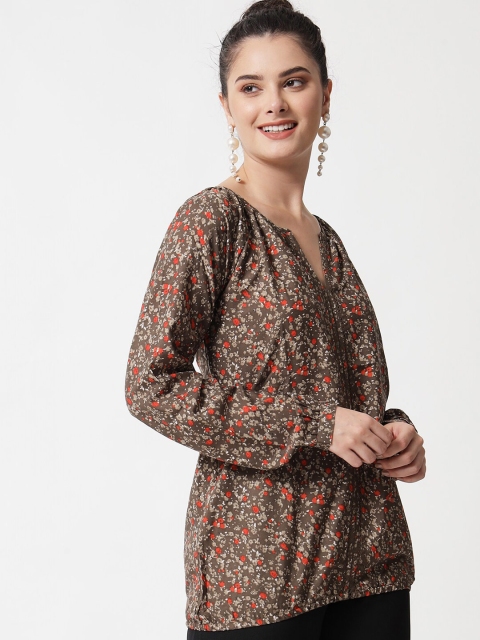 

MAXENCE Brown Floral Printed Pure Cotton Kurti