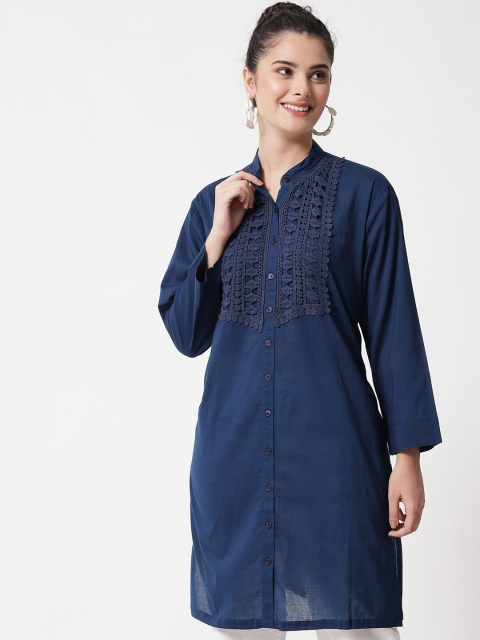 

MAXENCE Women Navy Blue Pure Cotton Kurta