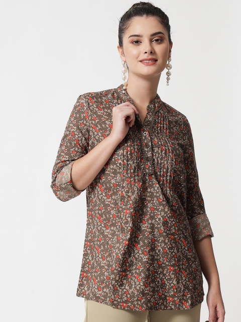 

MAXENCE Brown & Beige Floral Printed Pure Cotton Kurti