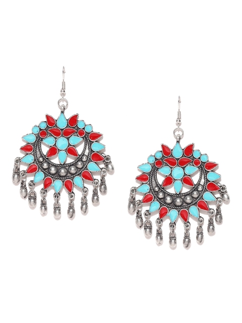 

Infuzze Green & Red Crescent-Shaped Drop Earrings