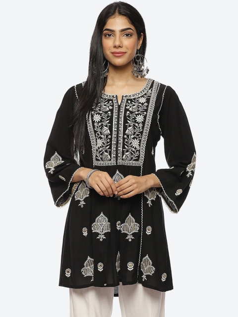 

Lakshita Women Black & White Ethnic Motifs Embroidered Kurti