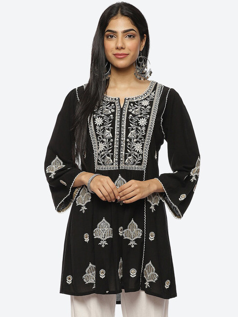 

Lakshita Woman Black Ethnic Motifs Embroidered Thread Work Thread Work Kurti