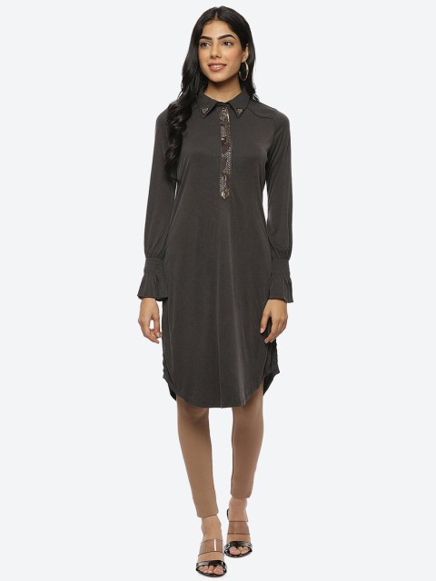 

Lakshita Woman Grey Shirt Collar Modal Kurti