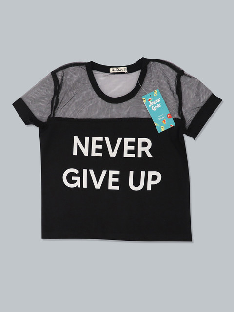 

UrGear Girls Black Typography Print Crop Top