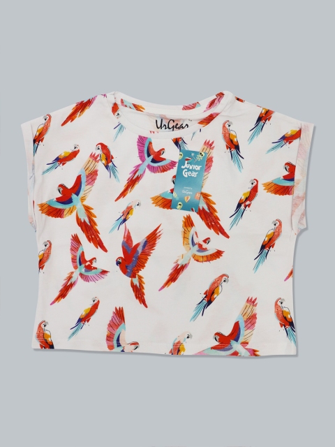 

UrGear Girls White & Red Animal Print Round Neck Crop Top
