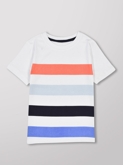 

UrGear Girls White & Orange Striped Round Neck T-shirt