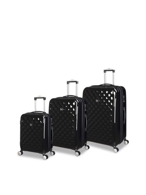 

IT luggage Pack Of 3 Black Fashionista Textured Hard-Sided Trolley Bag