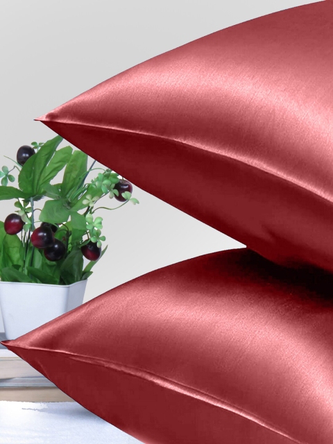 

OUSSUM Set of 2 Red Solid Satin Pillow Covers