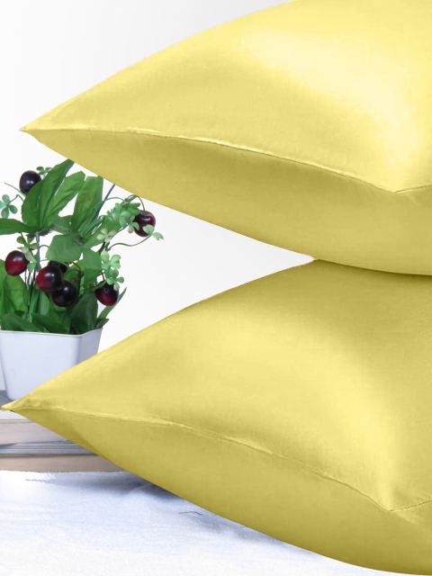 

OUSSUM Set of 2 Yellow Solid Satin Pillow Covers