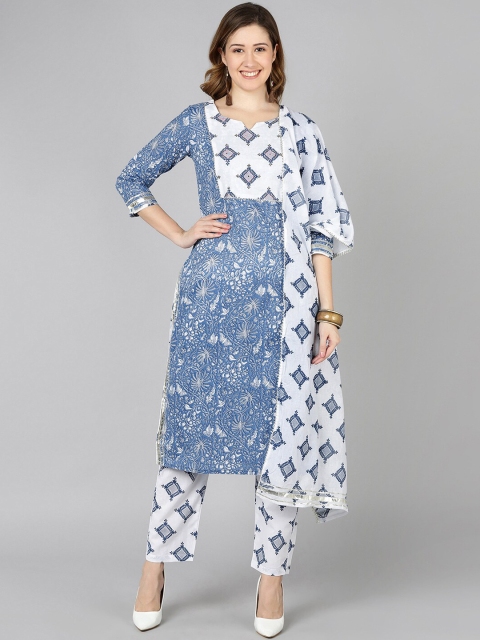 

Jaipur Folk Women Blue Floral Printed Kurti with Trousers