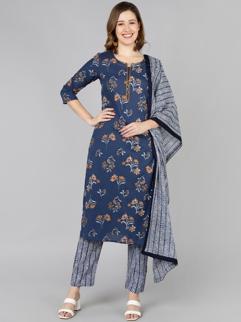 

Jaipur Folk Women Blue Floral Printed Kurti with Trousers
