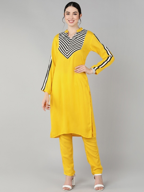 

Jaipur Folk Women Yellow Layered Kurti with Trousers