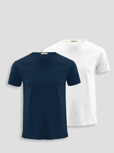

Bewakoof Pack of 2 Men Teal & White V-Neck Pure Cotton T-shirt