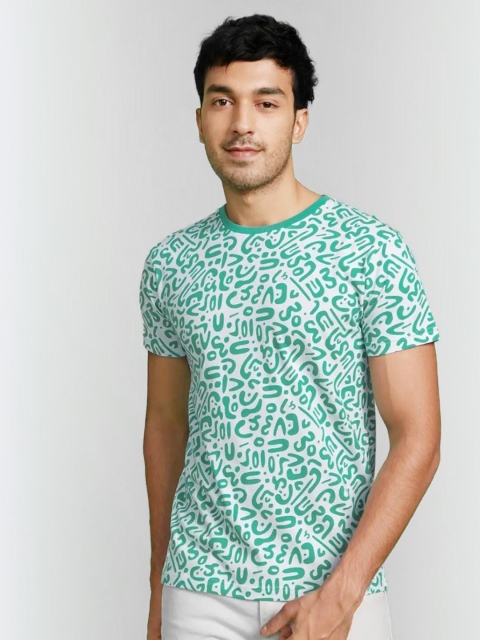 

Bewakoof Men Blue Printed Pure Cotton T-shirt