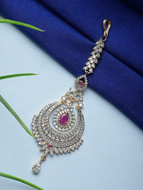 

CARDINAL Gold-Toned Pink AD-Stone Studded Maang Tikka