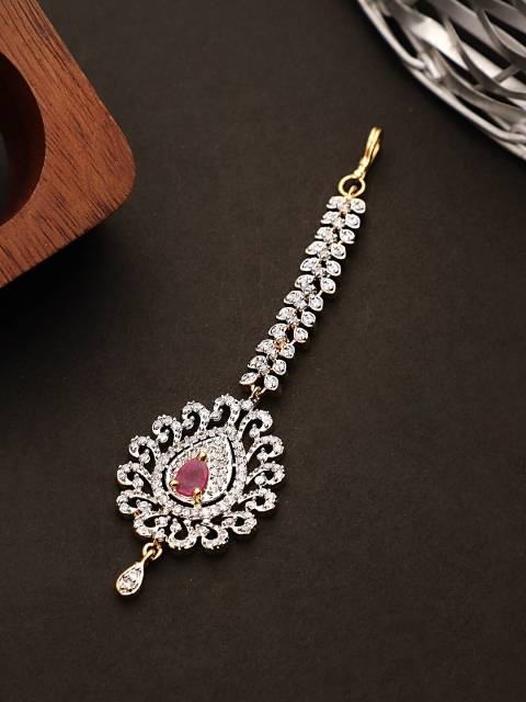 

CARDINAL Women Gold-Plated Pink AD Studded Maang Tikka