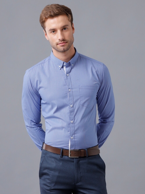 

YOVISH Men Blue Smart Slim Fit Micro Checks Checked Formal Shirt
