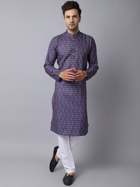 

ORUS Men Purple Printed Pure Cotton Kurta with Trousers