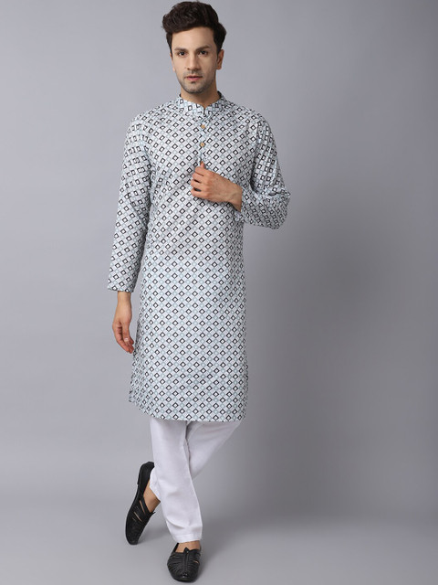 

ORUS Men Blue Geometric Printed Pure Cotton Kurti with Trousers