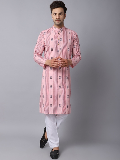 

ORUS Men Pink Ethnic Motifs Printed Pure Cotton Kurta with Pyjamas