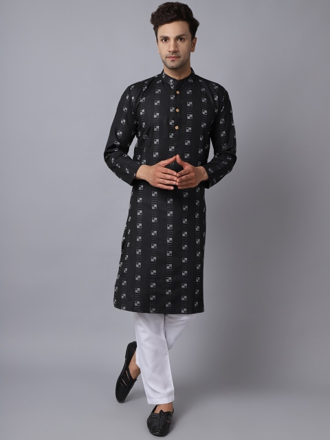 

ORUS Men Black Printed Pure Cotton Kurta with Churidar