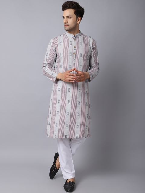 

ORUS Men Grey Ethnic Motifs Printed Pure Cotton Kurta with Trousers