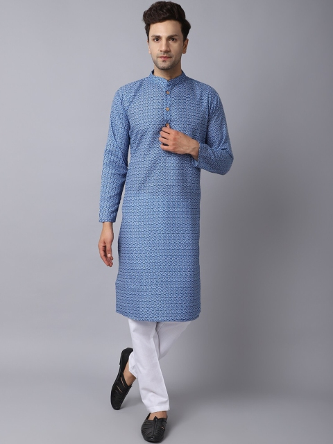 

ORUS Men Blue Printed Pure Cotton Kurta with Trousers