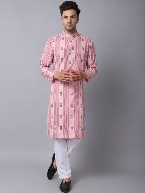 

ORUS Men Pink Ethnic Motifs Printed Pure Cotton Kurta Set