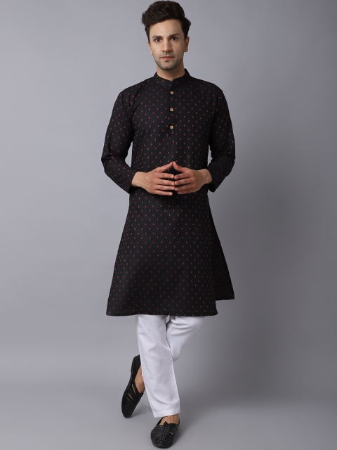 

ORUS Men Black Printed Pure Cotton Kurta Set
