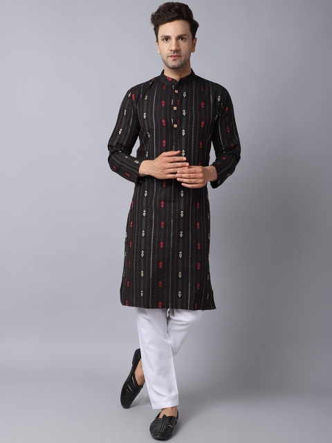 

ORUS Men Black and White Printed Pure Cotton Kurta with Salwar