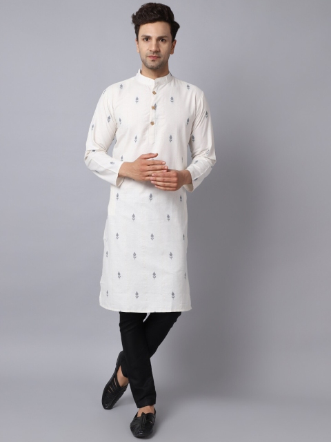 

ORUS Men Off White Printed Pure Cotton Kurta with Trousers