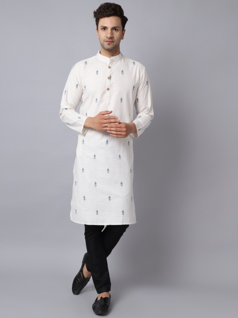 

ORUS Men Off White Printed Pure Cotton Kurta with Trousers