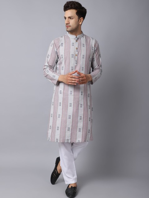 

ORUS Men Grey Printed Pure Cotton Kurta with Pyjamas